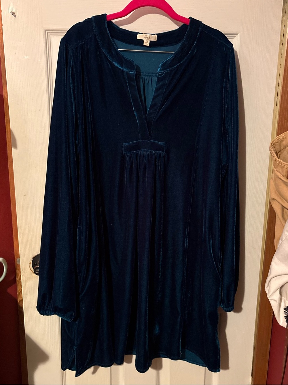 Velvet Long-Sleeve Tunic Dress - Deep Teal